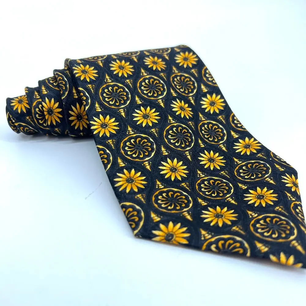 Vintage Richel Spain 100% Pure Silk Hand Made Mens Tie Black Floral NWT